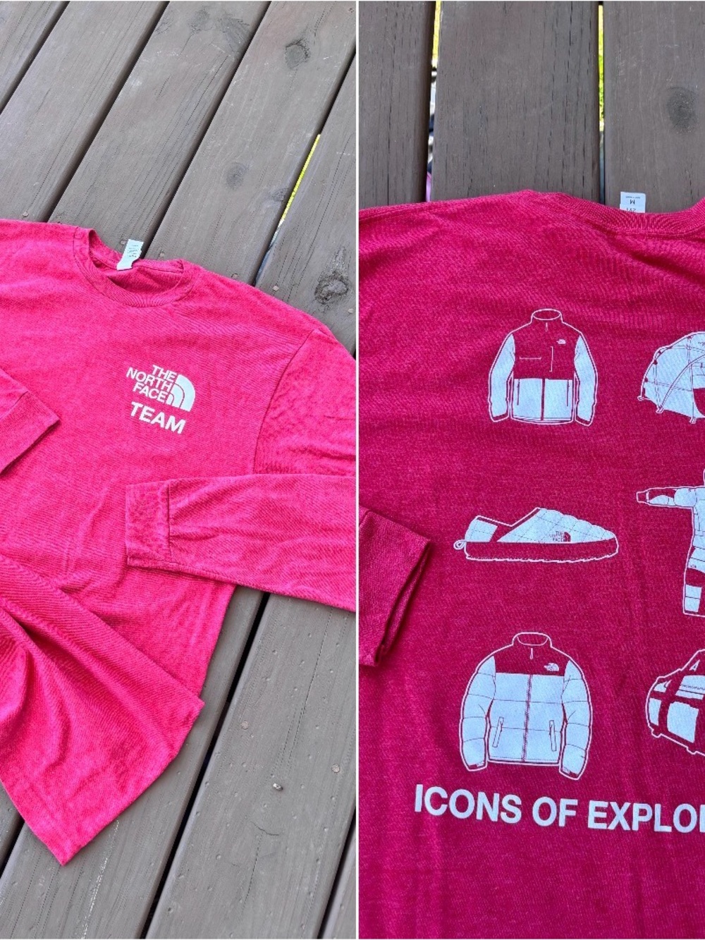North Face Team Long Sleeve Tee Sz M Red Icons Exploration